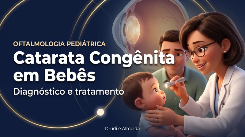 Capa ilustrativa do artigo "Catarata Congênita em Bebês: Diagnóstico Precoce e Tratamento Cirúrgico" sobre catarata no blog da Drudi e Almeida Oftalmologia.