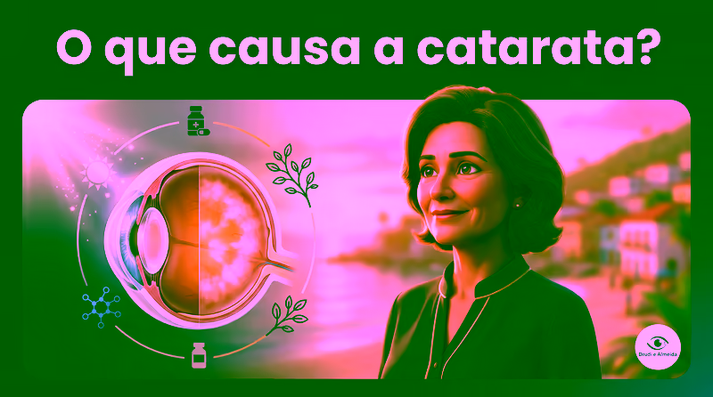 Capa ilustrativa do artigo "O que causa a catarata? Fatores de risco e prevenção" sobre catarata no blog da Drudi e Almeida Oftalmologia.