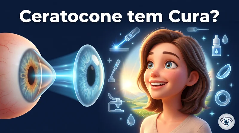 Capa ilustrativa do artigo "Ceratocone tem Cura? Tratamentos Disponíveis em 2026" sobre doenças oculares no blog da Drudi e Almeida Oftalmologia.