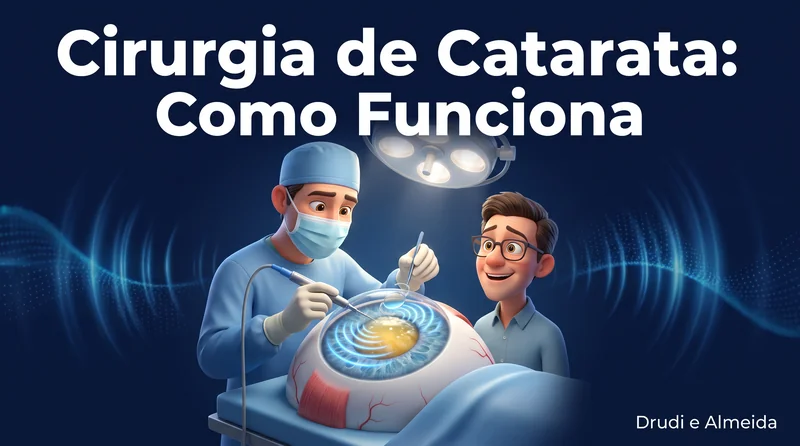 Capa ilustrativa do artigo "Cirurgia de Catarata: Como Funciona, Riscos e Recuperação" sobre catarata no blog da Drudi e Almeida Oftalmologia.