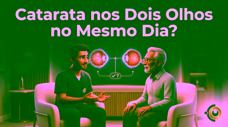 Capa ilustrativa do artigo "Cirurgia de Catarata nos Dois Olhos no Mesmo Dia: Quando Pode Ser Discutida" sobre catarata no blog da Drudi e Almeida Oftalmologia.