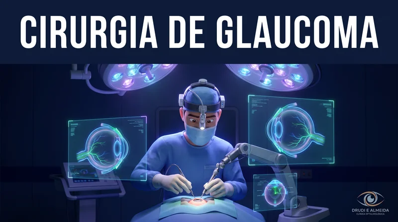 Capa ilustrativa do artigo "Cirurgia de Glaucoma: Quando é Indicada e Como Funciona" sobre cirurgias no blog da Drudi e Almeida Oftalmologia.