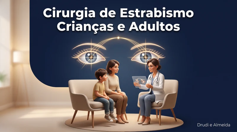 Capa ilustrativa do artigo "Cirurgia de Estrabismo: Crianças e Adultos | SP" sobre estrabismo no blog da Drudi e Almeida Oftalmologia.