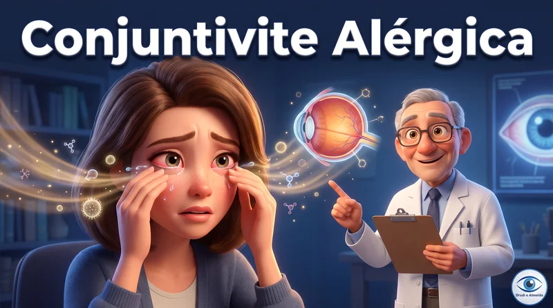 Capa ilustrativa do artigo "Conjuntivite Alérgica: Sintomas, Causas, Colírios e Tratamento" sobre saúde ocular no blog da Drudi e Almeida Oftalmologia.