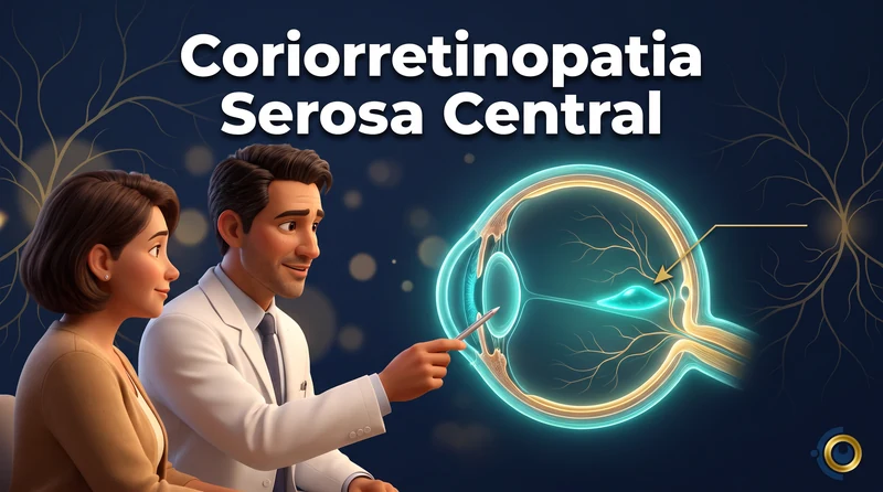 Capa ilustrativa do artigo "Coriorretinopatia Serosa Central: Sintomas e Cuidados" sobre retina no blog da Drudi e Almeida Oftalmologia.