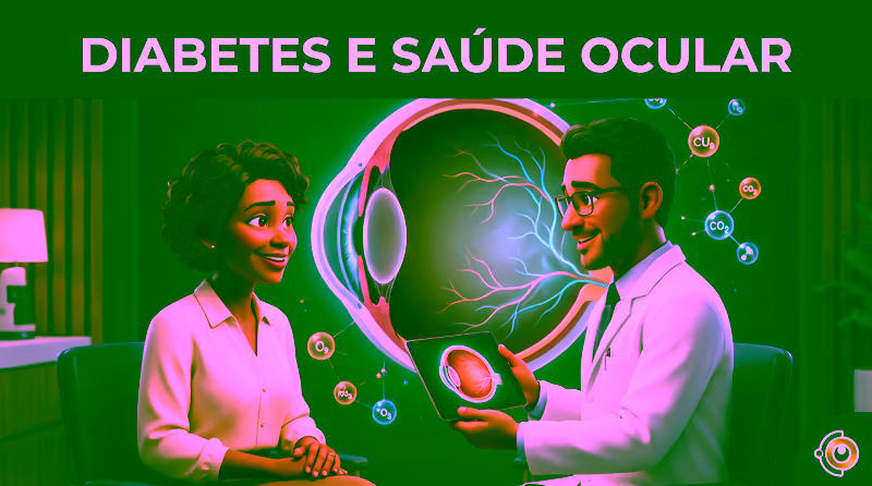 Capa ilustrativa do artigo "Diabetes e Saúde Ocular: Exames, Sinais e Próximos Passos" sobre retina no blog da Drudi e Almeida Oftalmologia.