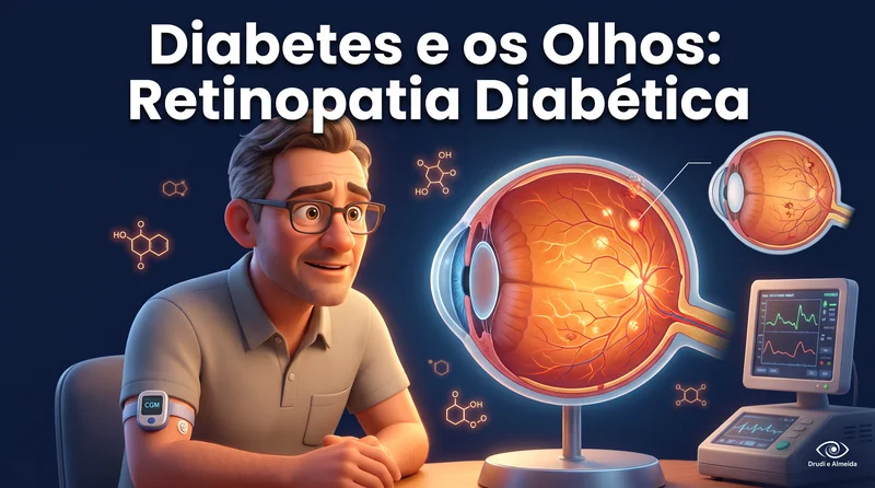Capa ilustrativa do artigo "Retinopatia Diabética: O Pacientes com Diabetes Tipo 1" sobre retina no blog da Drudi e Almeida Oftalmologia.