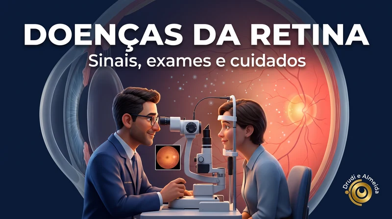 Capa ilustrativa do artigo "Doenças da Retina: Sinais, Exames e Cuidados" sobre retina no blog da Drudi e Almeida Oftalmologia.