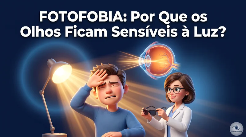 Capa ilustrativa do artigo "Fotofobia: Por Que os Olhos Ficam Sensíveis à Luz?" sobre saúde ocular no blog da Drudi e Almeida Oftalmologia.