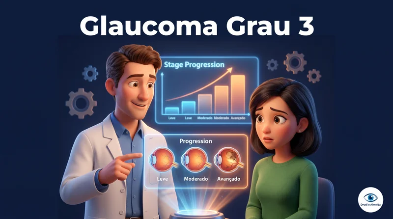 Exame de campo visual mostrando perda avançada por glaucoma