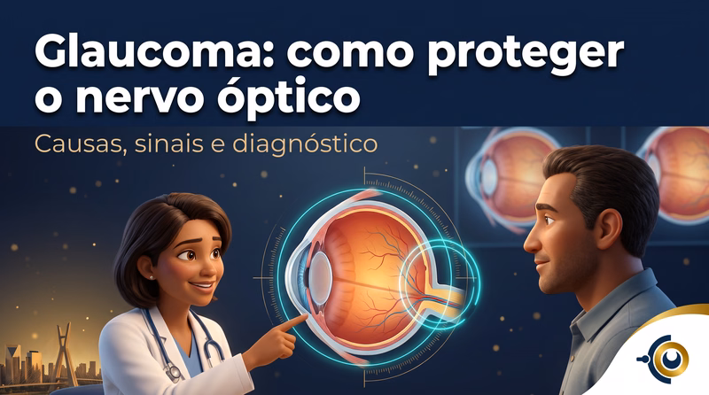Capa ilustrativa do artigo "Glaucoma: Sinais, Risco e Diagnóstico do Nervo Óptico" sobre glaucoma no blog da Drudi e Almeida Oftalmologia.