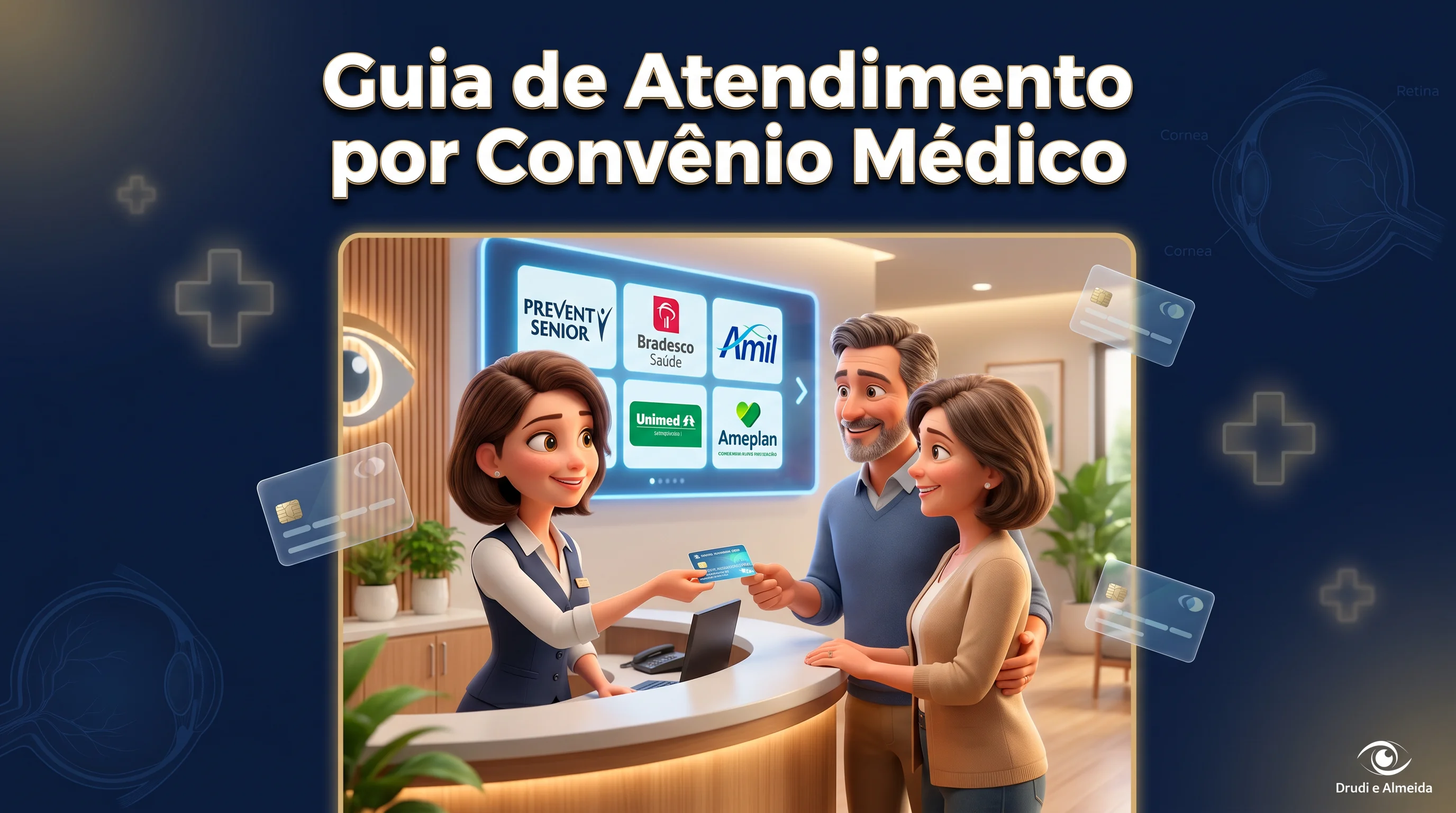 Capa ilustrativa do artigo "Guia Completo de Atendimento Oftalmológico por Convênio Médico" sobre saúde ocular no blog da Drudi e Almeida Oftalmologia.