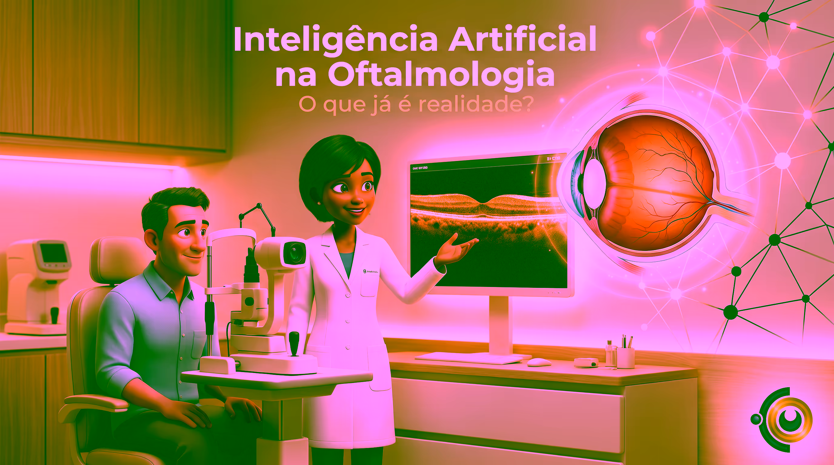 Capa ilustrativa do artigo "Inteligência artificial na oftalmologia: o que já é realidade e o que ainda é promessa" sobre saúde ocular no blog da Drudi e Almeida Oftalmologia.