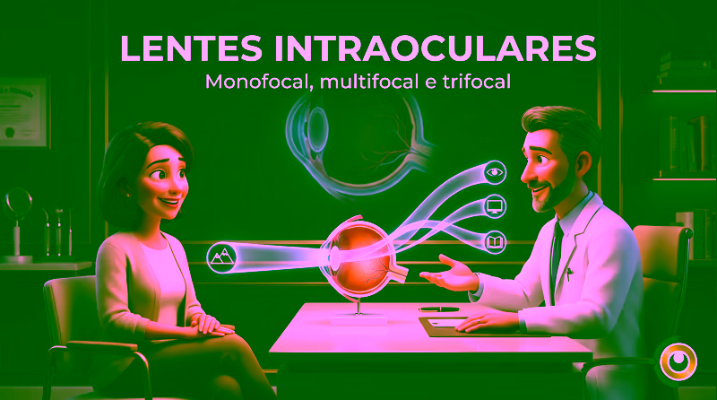 Capa ilustrativa do artigo "Lentes intraoculares: monofocal, multifocal ou trifocal?" sobre catarata no blog da Drudi e Almeida Oftalmologia.