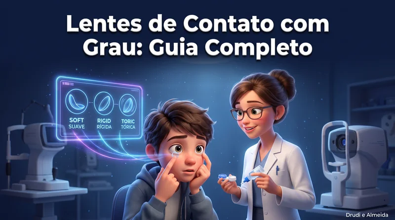 Capa ilustrativa do artigo "Lentes de Contato com Grau: Guia de Adaptação" sobre saúde ocular no blog da Drudi e Almeida Oftalmologia.