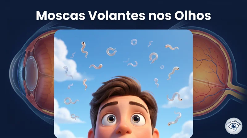 Ilustração de moscas volantes no campo visual