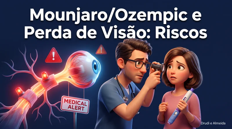 Capa ilustrativa do artigo "Mounjaro e Ozempic Fazem Mal aos Olhos? O Que a Ciência Diz" sobre saúde ocular no blog da Drudi e Almeida Oftalmologia.