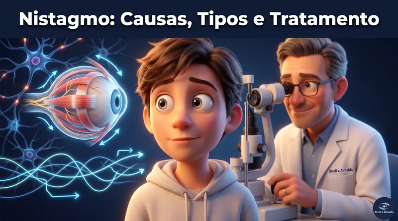 Capa ilustrativa do artigo "Nistagmo: Tipos, Causas e Quando Investigar com Urgência" sobre saúde ocular no blog da Drudi e Almeida Oftalmologia.