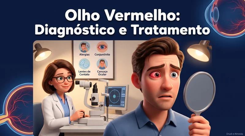 Capa ilustrativa do artigo "Olho vermelho: causas, sinais de alerta e quando procurar oftalmologista" sobre saúde ocular no blog da Drudi e Almeida Oftalmologia.