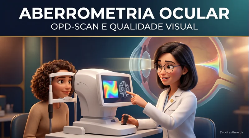 Capa ilustrativa do artigo "Aberrometria Ocular: OPD-Scan e Qualidade Visual" sobre córnea no blog da Drudi e Almeida Oftalmologia.