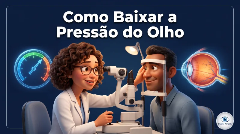 Capa ilustrativa do artigo "Como Baixar a Pressão do Olho e as Principais Causas do Glaucoma" sobre glaucoma no blog da Drudi e Almeida Oftalmologia.