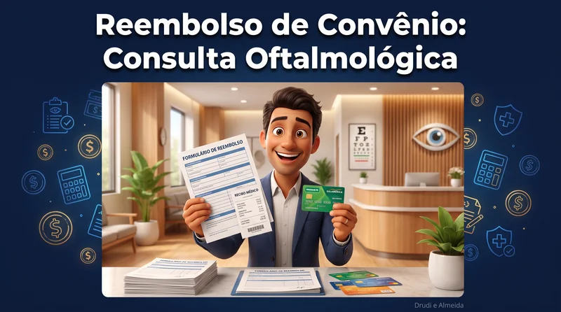 Capa ilustrativa do artigo "Reembolso de Convênio em Oftalmologia: Como Funciona, Seus Direitos e Passo a Passo" sobre saúde ocular no blog da Drudi e Almeida Oftalmologia.