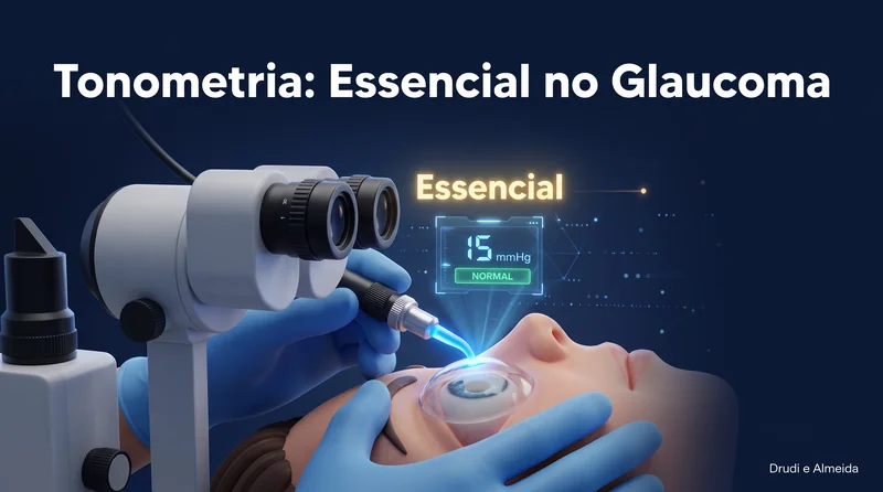 Capa ilustrativa do artigo "Tonometria: O Que É, Como Mede a Pressão Intraocular e Por Que É Essencial no Glaucoma" sobre exames no blog da Drudi e Almeida Oftalmologia.