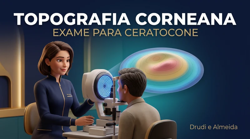 Capa ilustrativa do artigo "Topografia Corneana: O Exame Essencial para Diagnóstico do Ceratocone" sobre ceratocone no blog da Drudi e Almeida Oftalmologia.