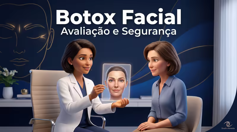 Capa ilustrativa do artigo "Botox Facial: Avaliação, Segurança e Regiões Tratadas" sobre plástica facial no blog da Drudi e Almeida Oftalmologia.