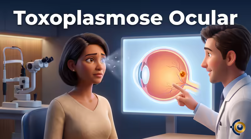 Capa ilustrativa do artigo "Toxoplasmose Ocular: Sintomas, Retinocoroidite e Avaliação da Retina" sobre retina no blog da Drudi e Almeida Oftalmologia.