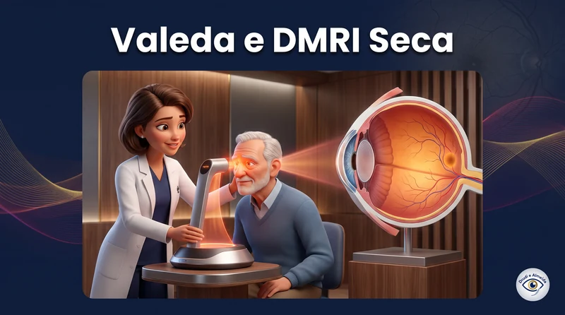 Capa ilustrativa do artigo "Valeda e DMRI Seca: Evidências e Limites" sobre retina no blog da Drudi e Almeida Oftalmologia.