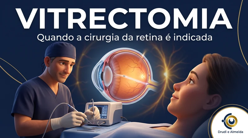 Capa ilustrativa do artigo "Vitrectomia: quando é indicada e como é a recuperação" sobre retina no blog da Drudi e Almeida Oftalmologia.