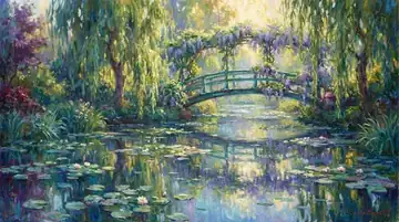 Ponte japonesa de Monet — representação artística da visão com catarata