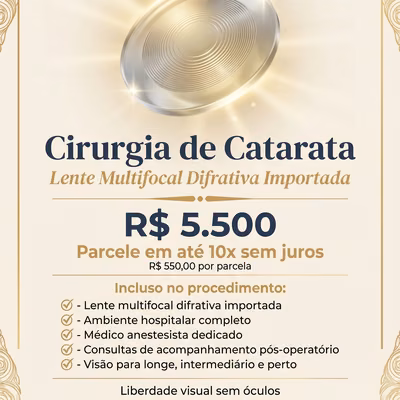 CIRURGIA DE CATARATA COM LENTE MULTIFOCAL DIFRATIVA IMPORTADA