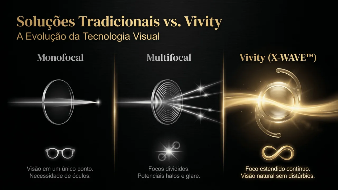 Resultados clínicos da Clareon Vivity: excelente visão de longe e intermediária com mínima difotopsia noturna.