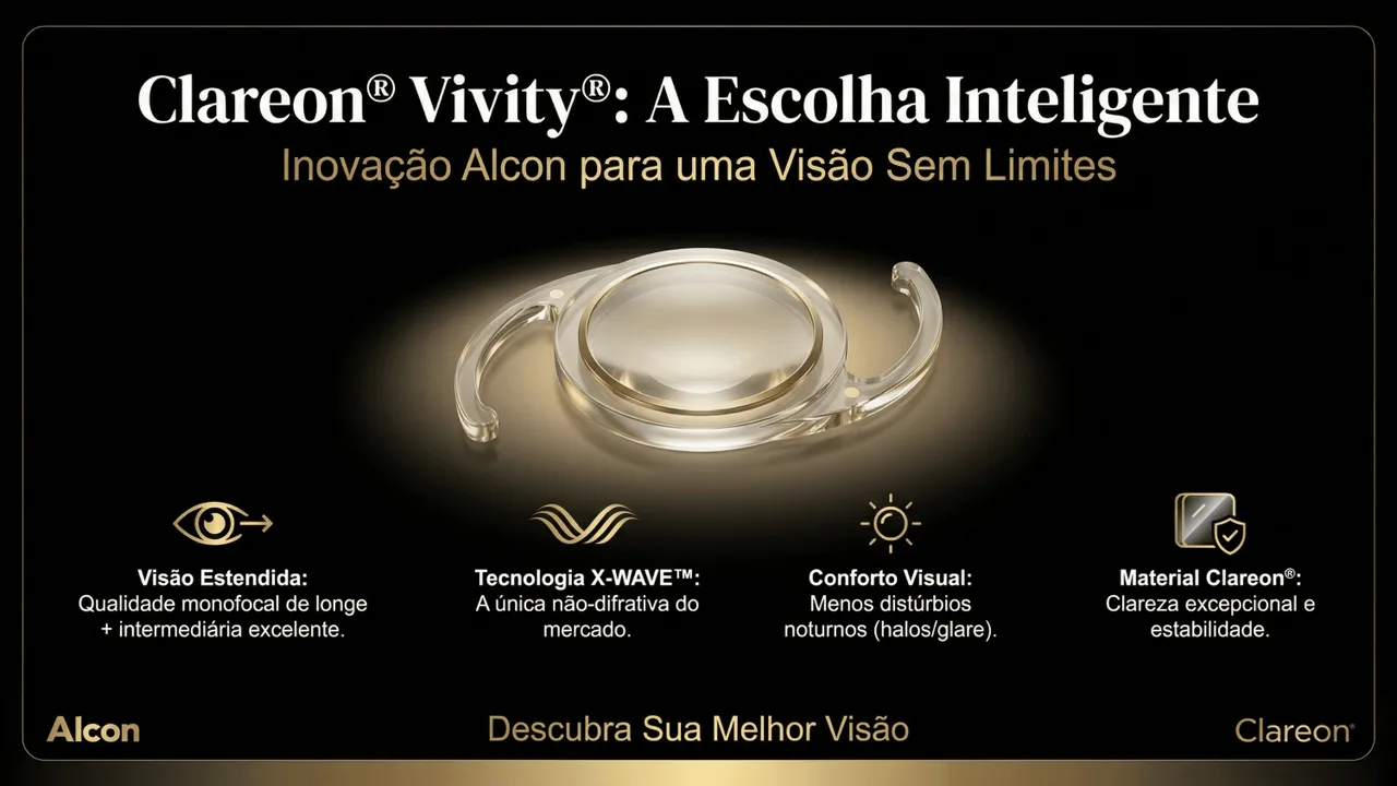 Especificações técnicas da Clareon Vivity: faixa de potência e disponibilidade em versão tórica.