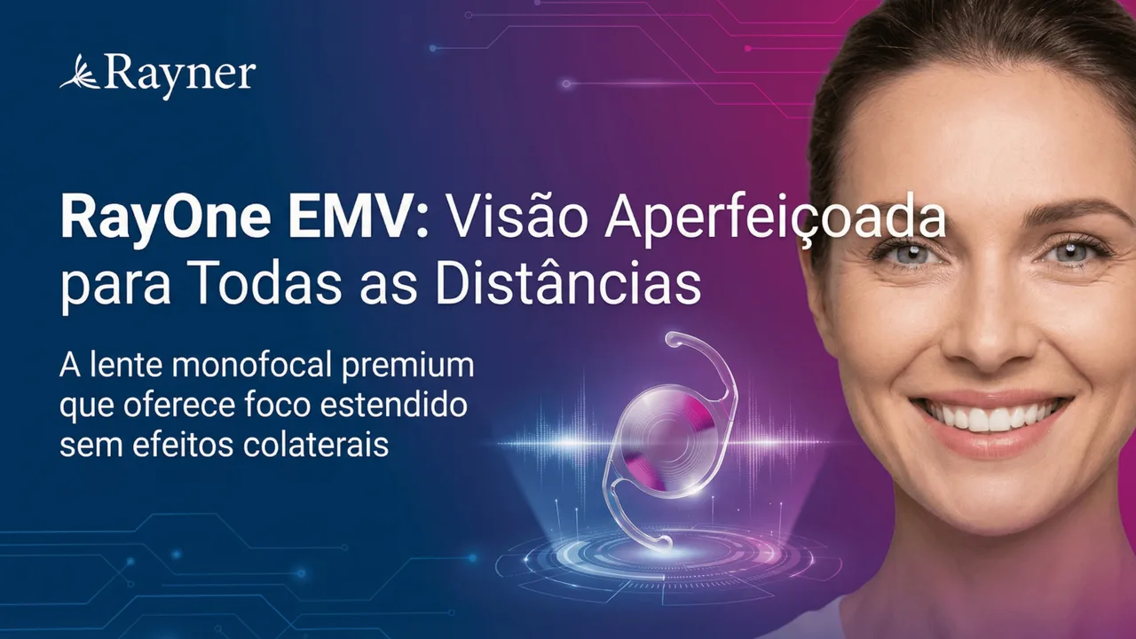 Rayner EMV — Lente Monofocal Plus com design de profundidade de foco estendida e injetor pré-carregado.