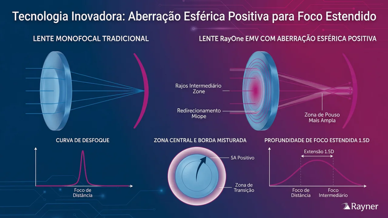 Tecnologia da EMV: design de profundidade de foco estendida com material RayAcryl® de alta biocompatibilidade.