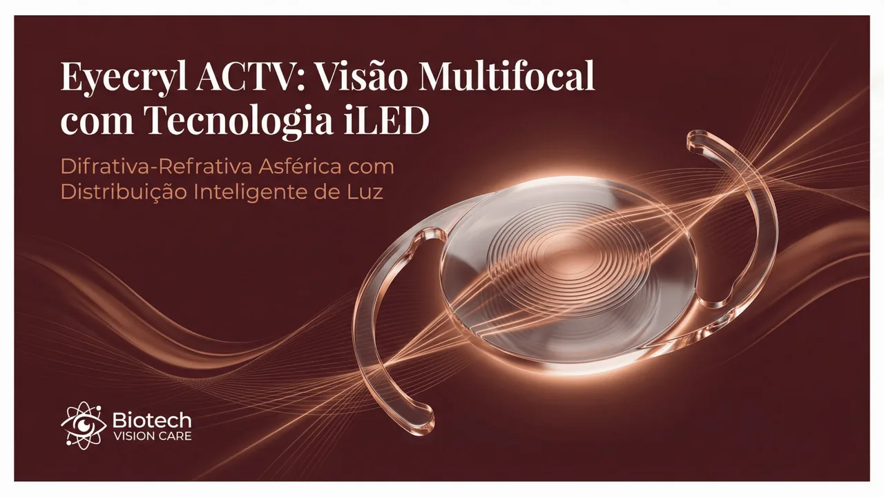 Eyecryl ACTV — Lente Multifocal Difrativa da Biotech com tecnologia iLED para distribuição inteligente de luz.