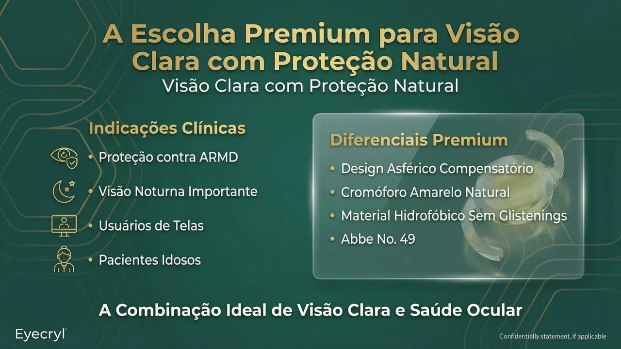 Especificações técnicas do Eyecryl Plus Natural HD: faixa de potência +10,0 a +30,0 D.