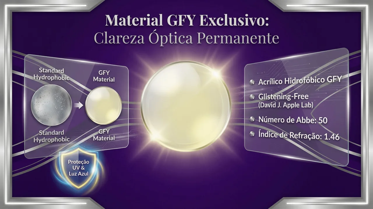 Design óptico da Finevision HP: material acrílico hidrofóbico com design apodizado dual para melhor distribuição de luz.
