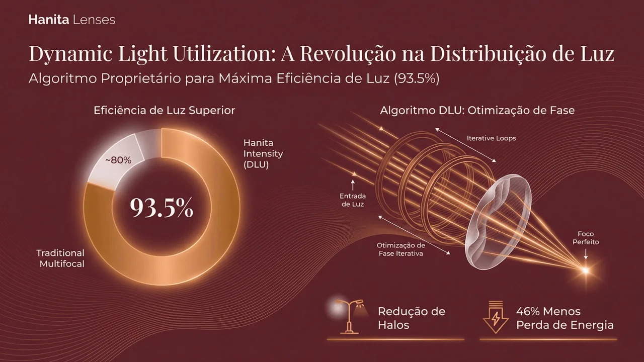 Tecnologia DLU (Dynamic Light Utilization) da Liberty: distribuição dinâmica de luz entre 5 pontos de foco para visão contínua.