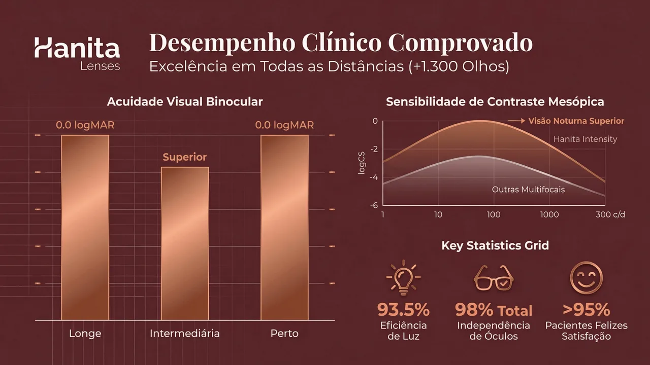 Design óptico da Liberty: material acrílico hidrofóbico com design pentafocal e borda quadrada para prevenção de PCO.