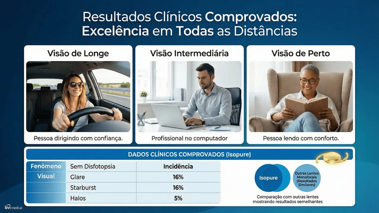 Resultados clínicos da Isopure: excelente qualidade de visão de longe com boa tolerância a erros refrativos.