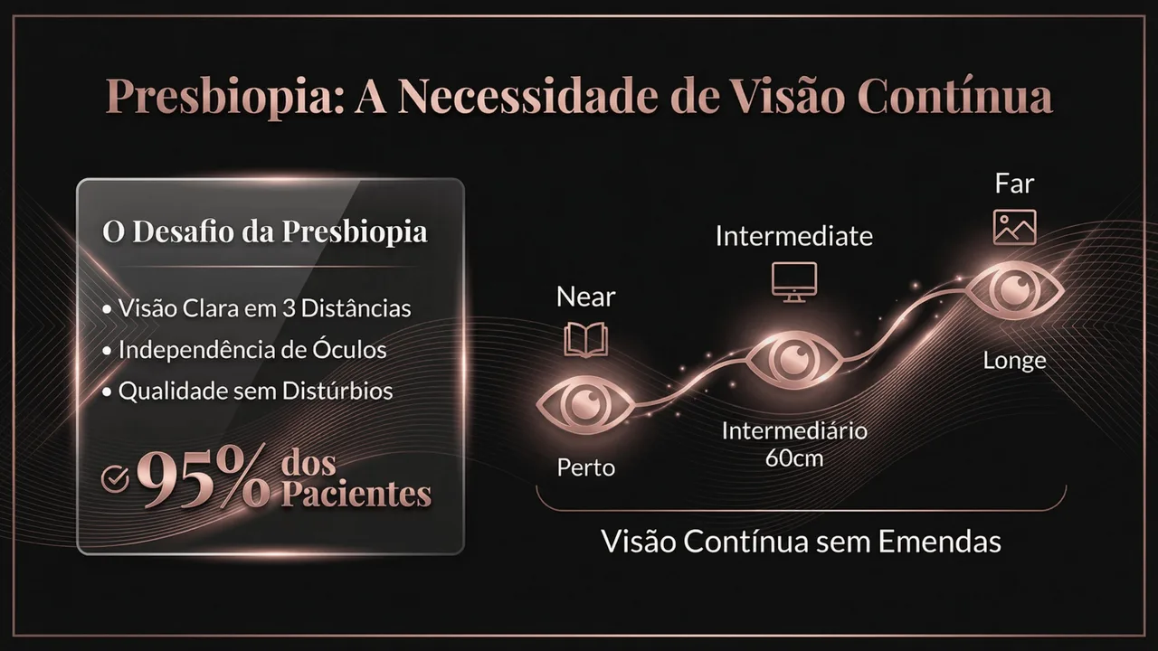 Tecnologia ENLIGHTEN® da PanOptix: distribuição de luz com 88% de transmissão e 12 zonas de difração para visão trifocal otimizada.