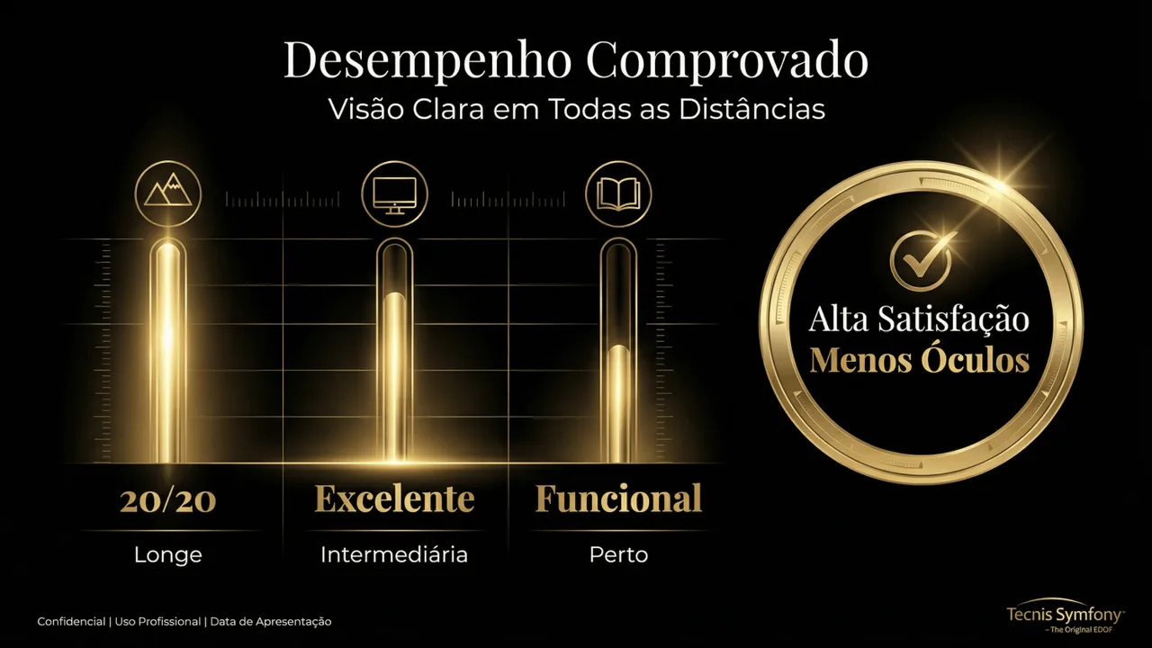 Design óptico da Symfony: plataforma TECNIS® com material acrílico hidrofóbico de alta clareza.