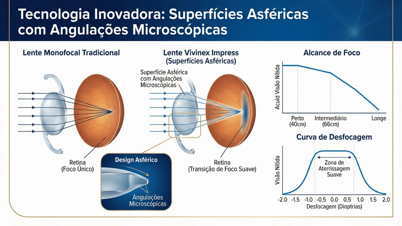 Tecnologia da Vivinex Impress: design óptico especial para profundidade de foco com material Vivinex® de alta clareza.