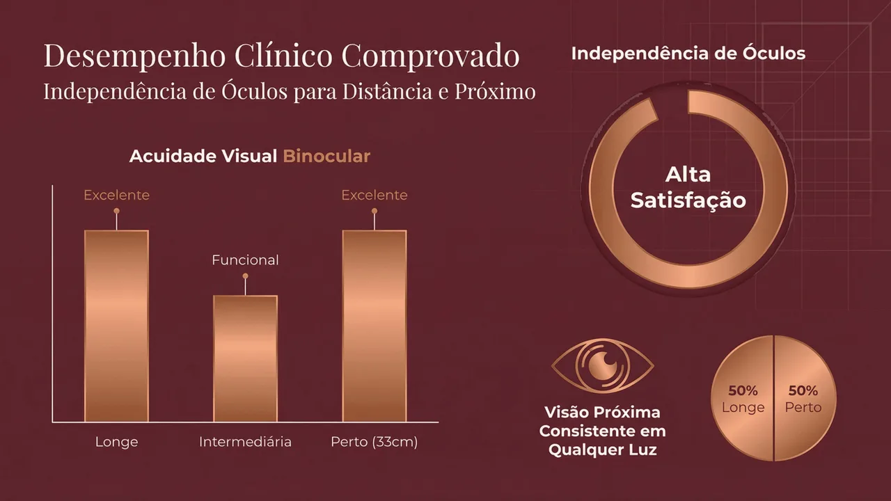 Design óptico da ZMB: material acrílico hidrofóbico com alta transmissão de luz.