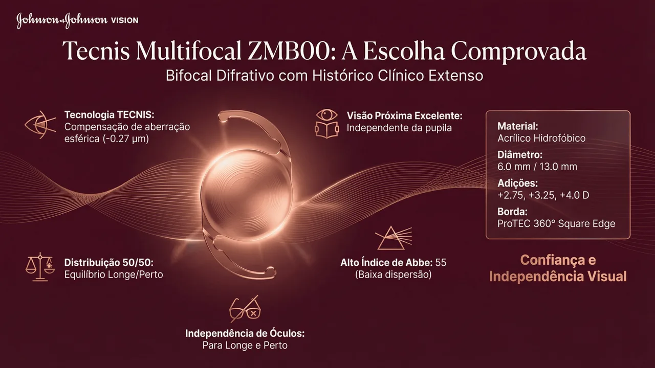 Especificações técnicas da ZMB: faixa de potência +5,0 a +34,0 D.