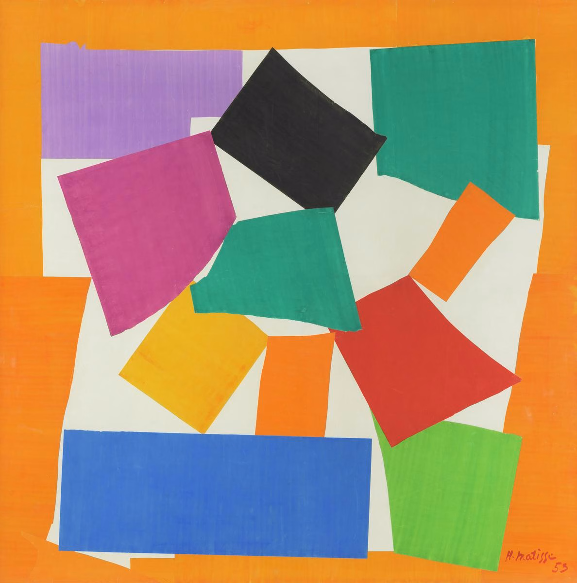 Henri Matisse — The Snail / L'Escargot (1953), papier découpé criado quando a visão deteriorada o impediu de pintar com pincel